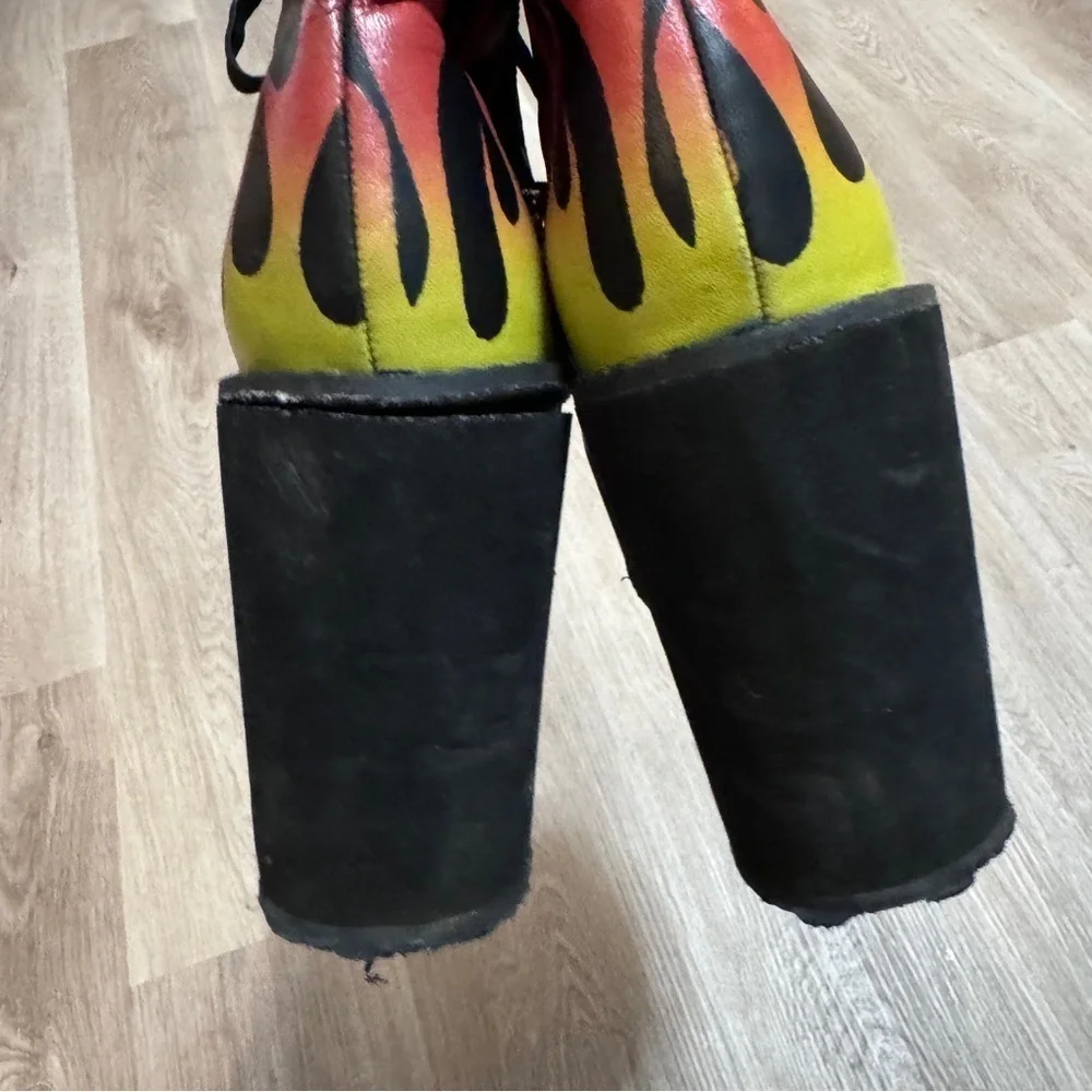 Hot Topic Flames Fire Platform Shoes Black Yellow Red 10 Goth Chunky